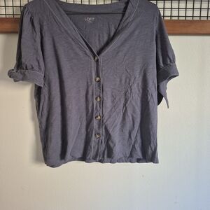 LOFT Women's Gray Button-Up Top